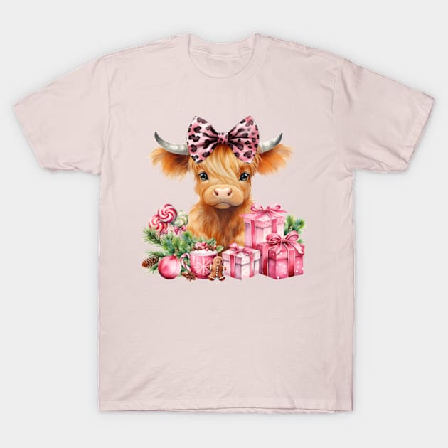 Highland baby cow pink presents bow leopard T-Shirt by Karley’s Custom Creations